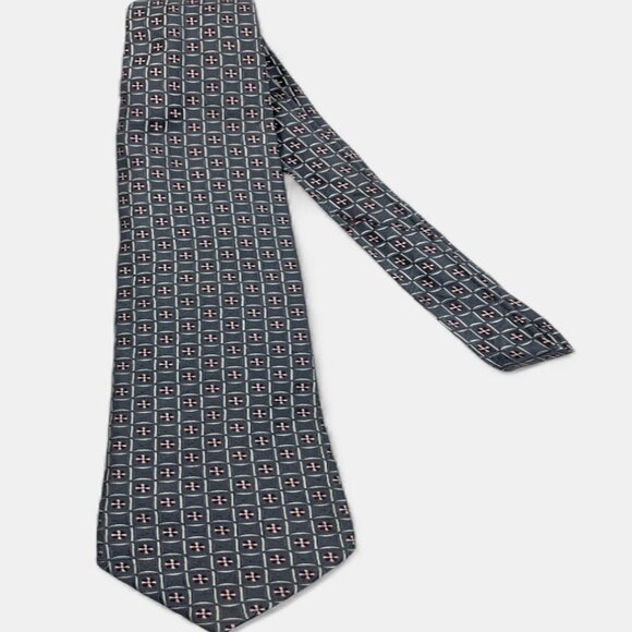 Jones New York Silk Tie Geometric Gray Silver Red Formal Business Dress - Picture 3 of 6